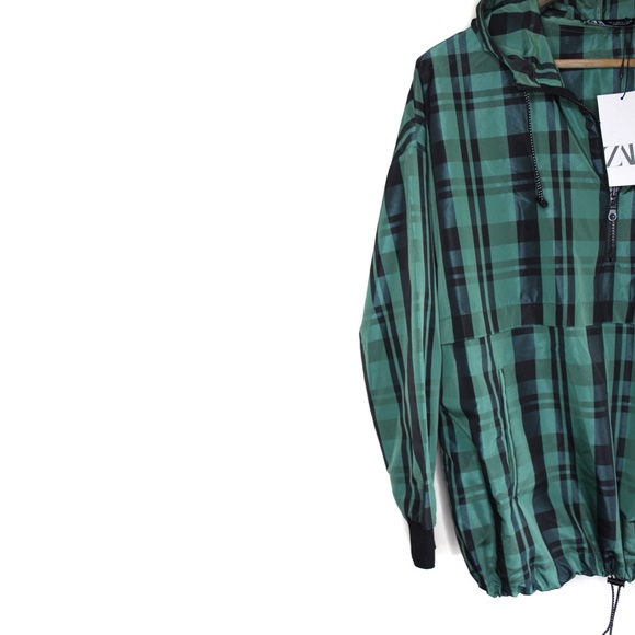 Zara Checked Hooded Lightweight Jacket Large Retro - Picture 5 of 16